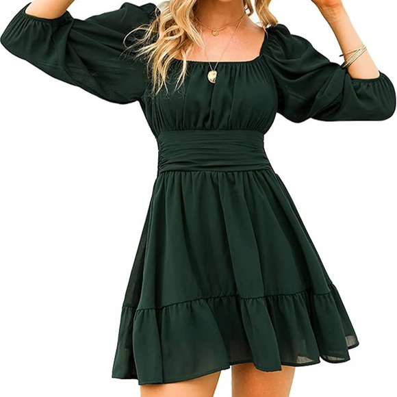 EXLURA Women's Lantern Sleeve Tie Back Dress - Picture 3 of 6